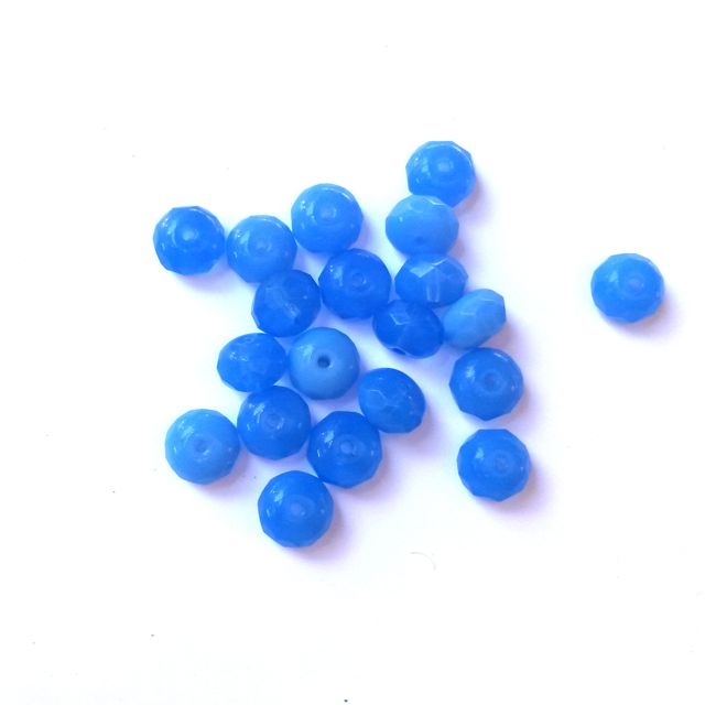 Rondelle Melon 6x9mm Blue Opalino Czech Fire Polished Bead