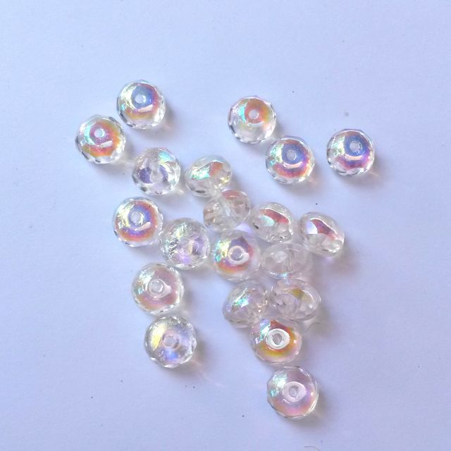 Rondelle Melon 6x9mm AB Clear Czech Fire Polished Bead
