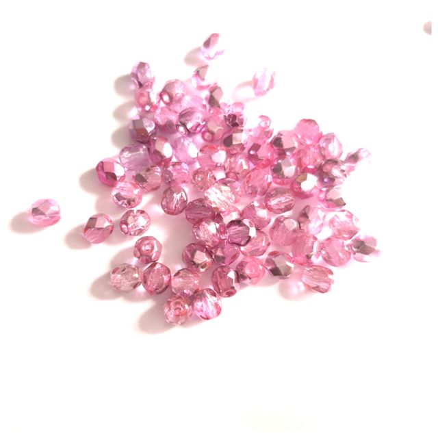 4mm Pink Hot Apollo Czech Fire Polished Bead