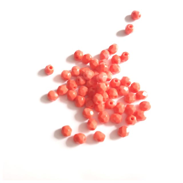 4mm Coral Opaque Czech Fire Polished Bead