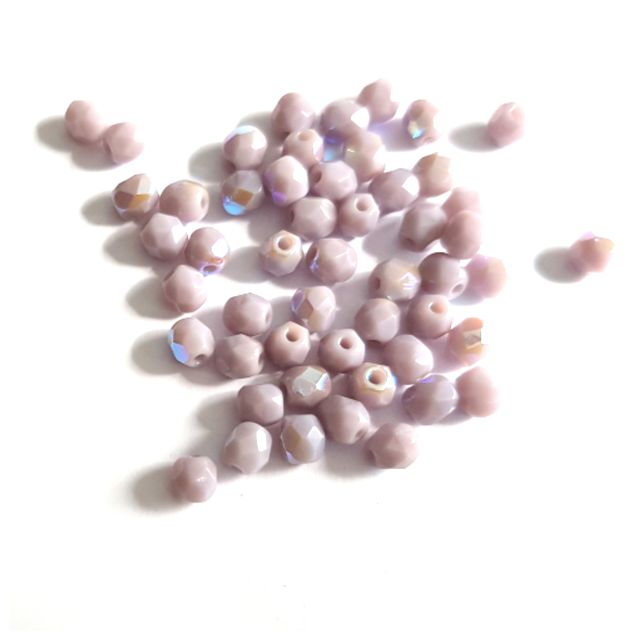 4mm Lilac AB Opaque Czech Fire Polished  Bead
