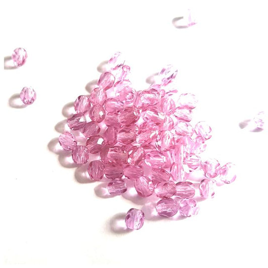 4mm Rose Transparent Czech Fire Polished Bead