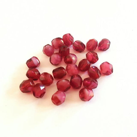 6mm Pink Fuschia Mix Czech Fire Polished Bead