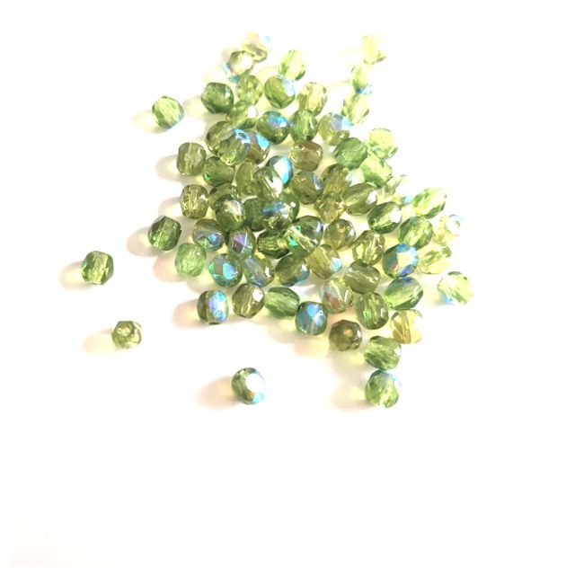 4mm Green Olive AB Czech Fire Polished Bead
