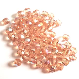 6mm Peachy Pink AB Czech Fire Polished Bead