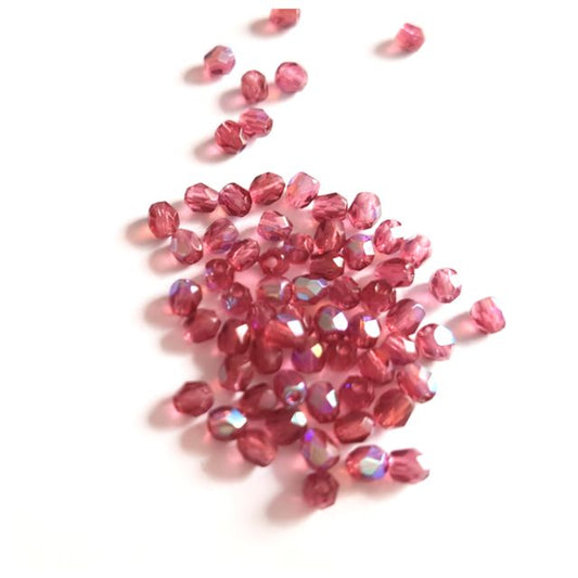 3mm Pink Fuschia AB Czech Fire Polished Bead