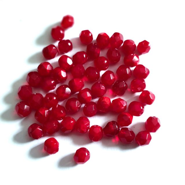 6mm Red Cherry Opalino Czech Fire Polished Bead