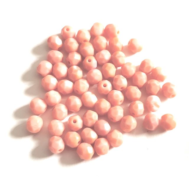 6mm Vintage Pink Opaque Czech Fire Polished Bead