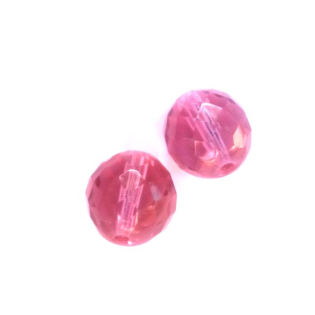 14mm Transparent Vintage Pink Czech Fire Polished Bead