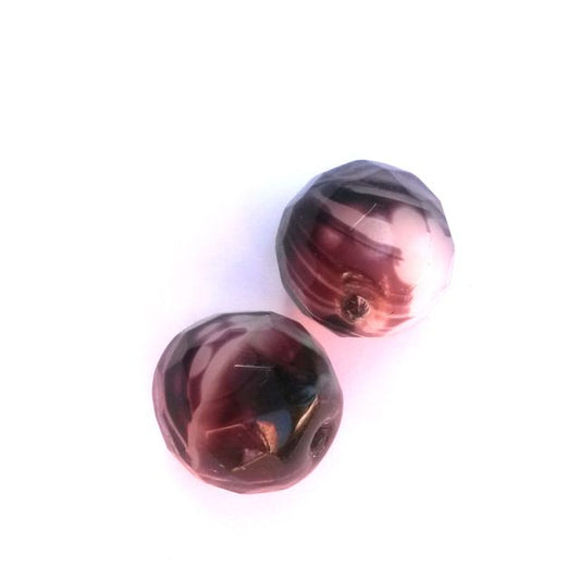 14mm Mix Purple White Czech Fire Polished Bead