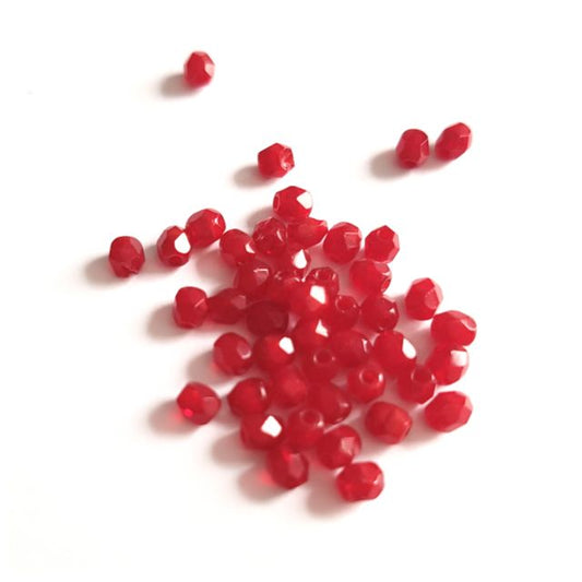 3mm Red Dark Opalino Czech Fire Polished Bead