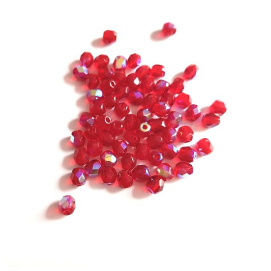 4mm Red Dark AB Czech Fire Polished Bead