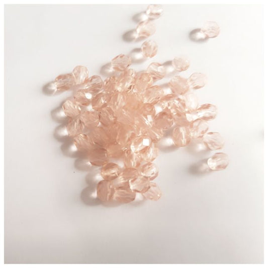 4mm Pink Transparent Czech Fire Polished Bead