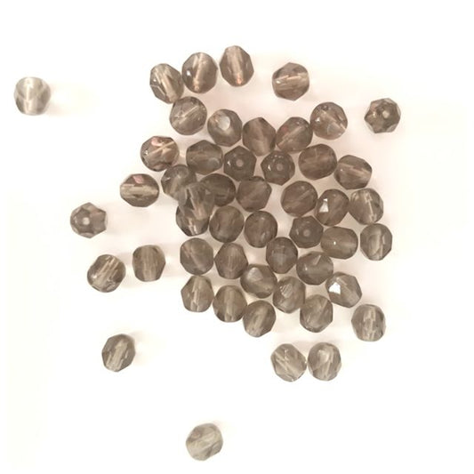 6mm Warm Grey Transparent Czech Fire Polished Bead