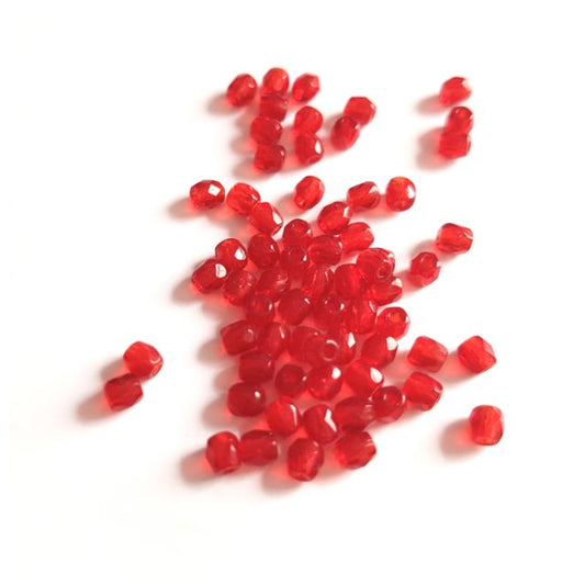 3mm Red Transparent Czech Fire Polished Bead