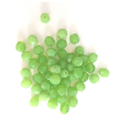 6mm Green Opalino Czech Fire Polished Bead