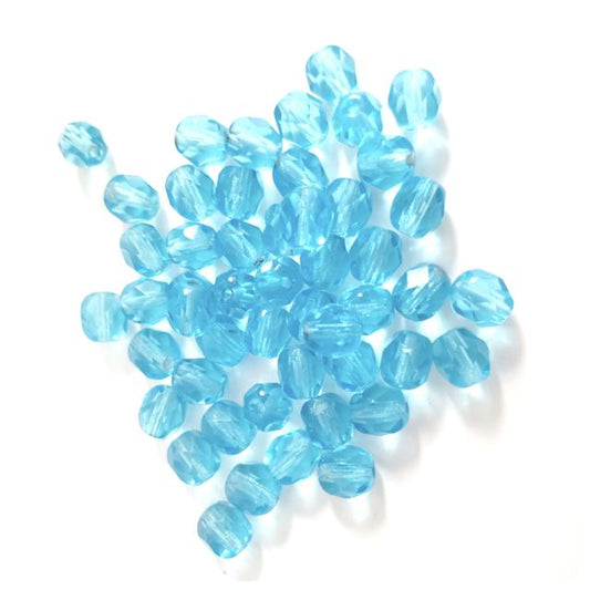 6mm Aquamarine Transparent Czech Fire Polished Bead