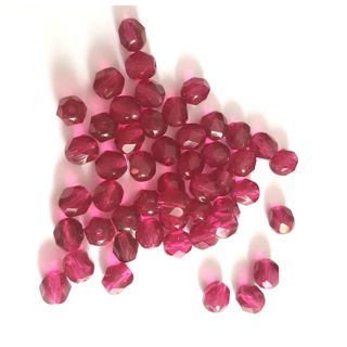 6mm Pink Fuschia Transparent Czech Fire Polished Bead