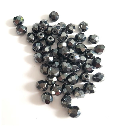 6mm Gunmetal Metallic Czech Fire Polished Bead