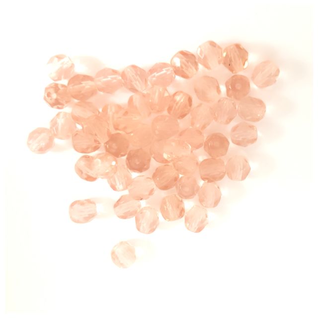6mm Peachy Pink Transparent Czech Fire Polished Bead