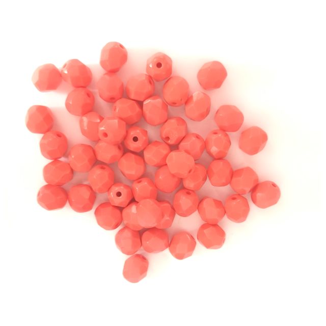 6mm Coral Opaque Czech Fire Polished Bead