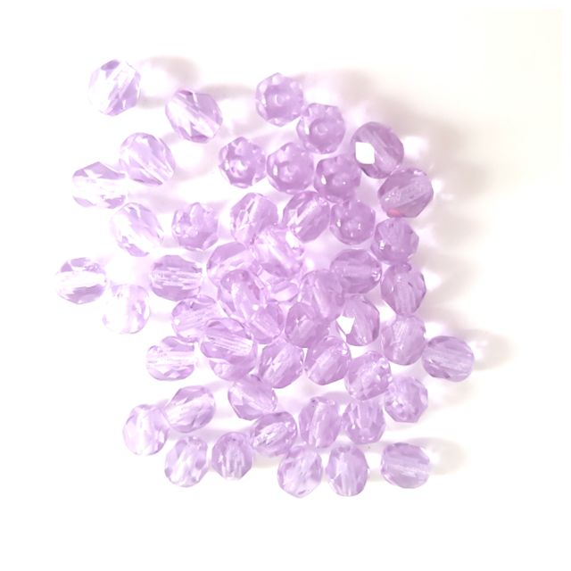 6mm Violet Transparent Czech Fire Polished Bead