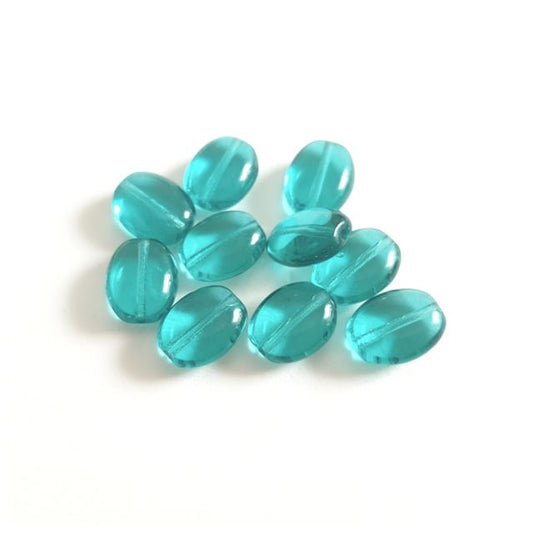 Flat Oval 11x9mm Teal Transparent Czech Glass Bead