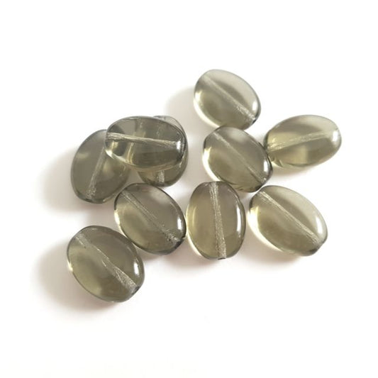 Flat Oval 15x11mm Grey Transparent Czech Glass Bead