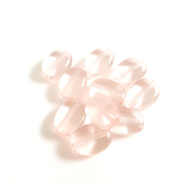 Flat Oval 11x9mm Pink Transparent Czech Glass Bead