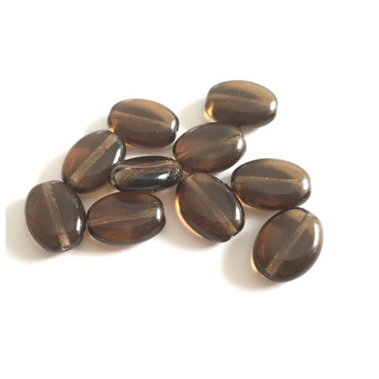 Flat Oval 15x11mm Smoke Topaz Czech Glass Bead