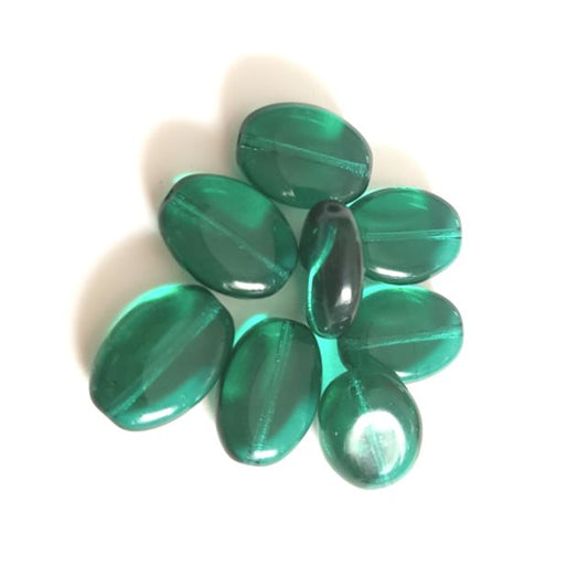 Flat Oval 15x11mm Teal Transparent Czech Glass Bead