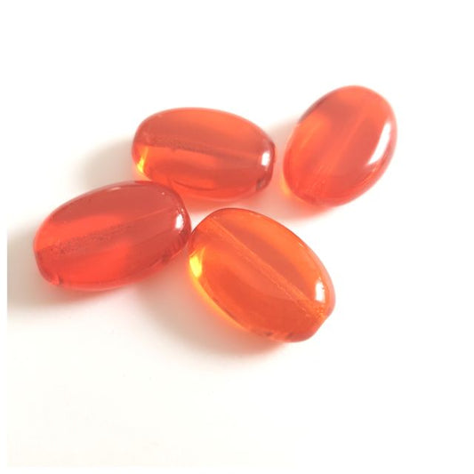 Flat Oval 19x13mm Orange Transparent Czech Glass Bead