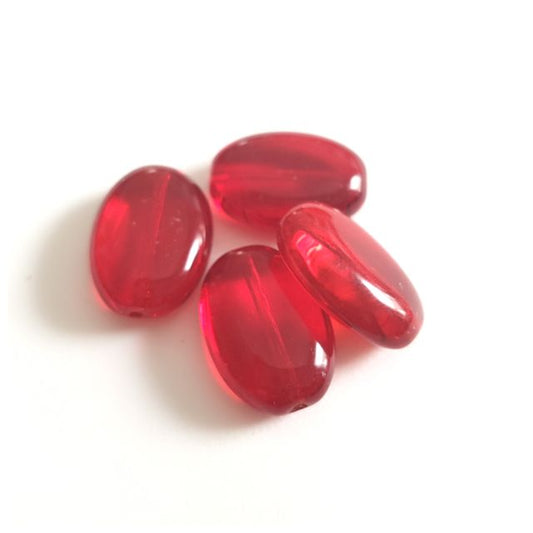 Flat Oval 19x13mm Red Transparent Czech Glass Bead | Pack of 10
