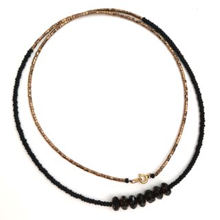 Boheme Geo Spliced Tribal Seed Bead Necklace Black Bronze