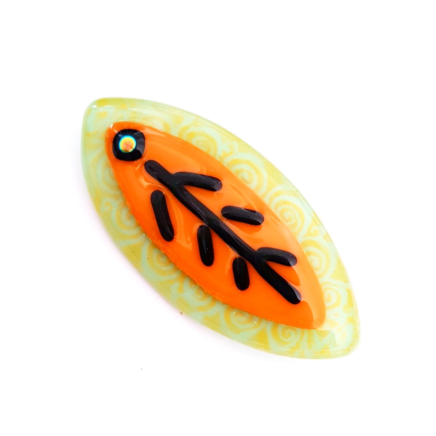 Glass Brooch Handpainted Abstract Leaf