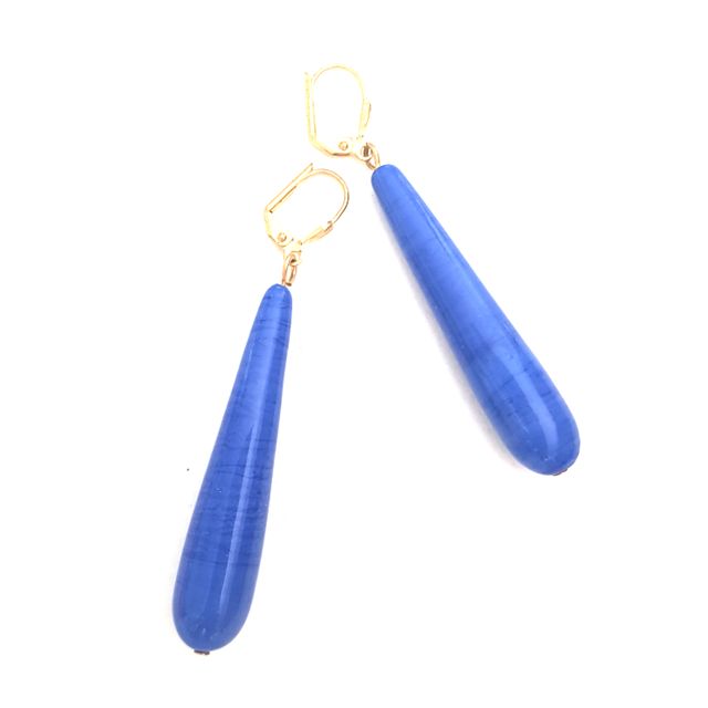Handmade Glass Tear Drop Earrings Cobalt Blue