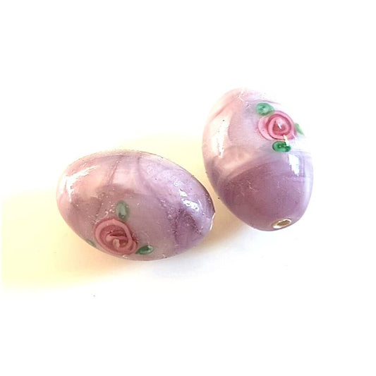 Handmade Czech Rose Glass Bead Oval 15x10mm Light Purple