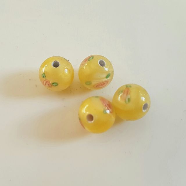 Handmade Czech Rose Glass Bead 8mm Yellow
