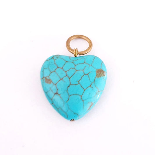 Stone Turquoise Pendant Heart Brass 25mm