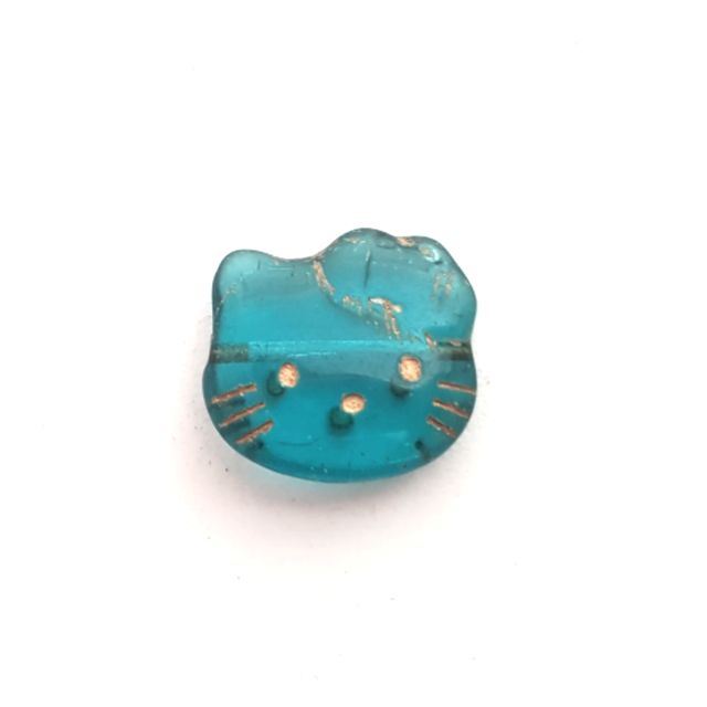 Turquoise Hello Kitty Czech Glass Bead