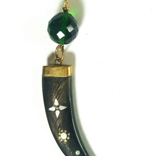 Boheme Gypsy Pendant Talisman Horn and Crystal Emerald