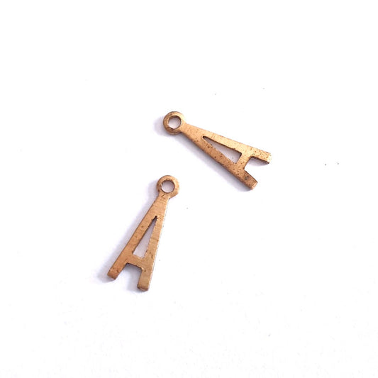 Initial A Delicate Raw Brass Charm Alphabet Letter 15mm