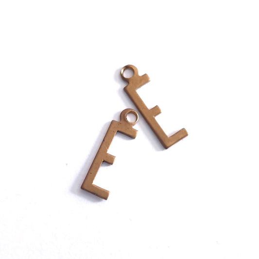 Initial E Delicate Raw Brass Charm Alphabet Letter 15mm