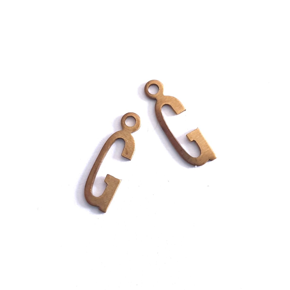 Initial G Delicate Raw Brass Charm Alphabet Letter 15mm