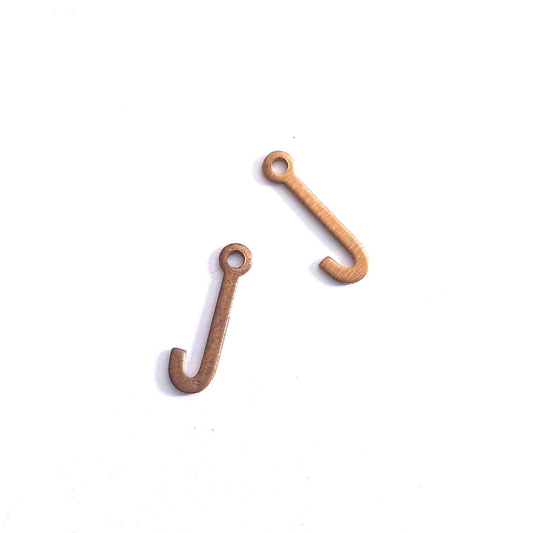 Initial J Delicate Raw Brass Charm Alphabet Letter 15mm