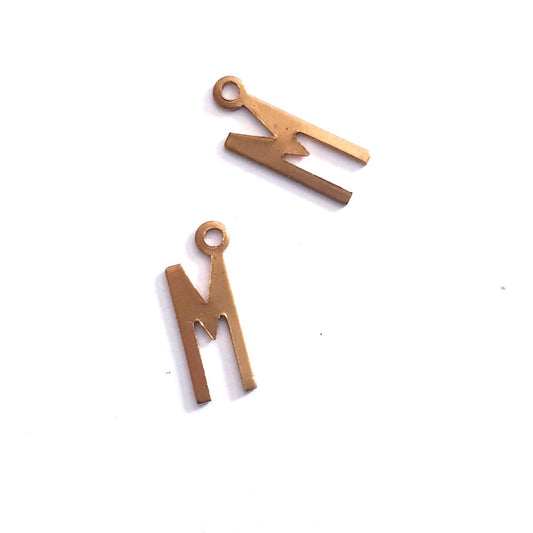 Initial M Delicate Raw Brass Charm Alphabet Letter 15mm