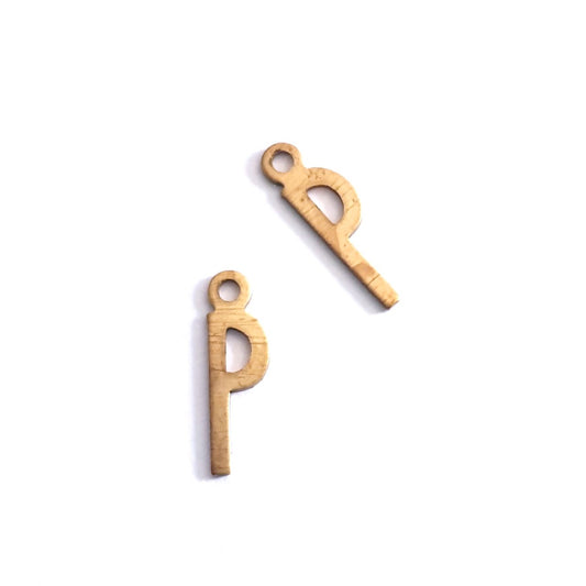 Initial P Delicate Raw Brass Charm Alphabet Letter 15mm