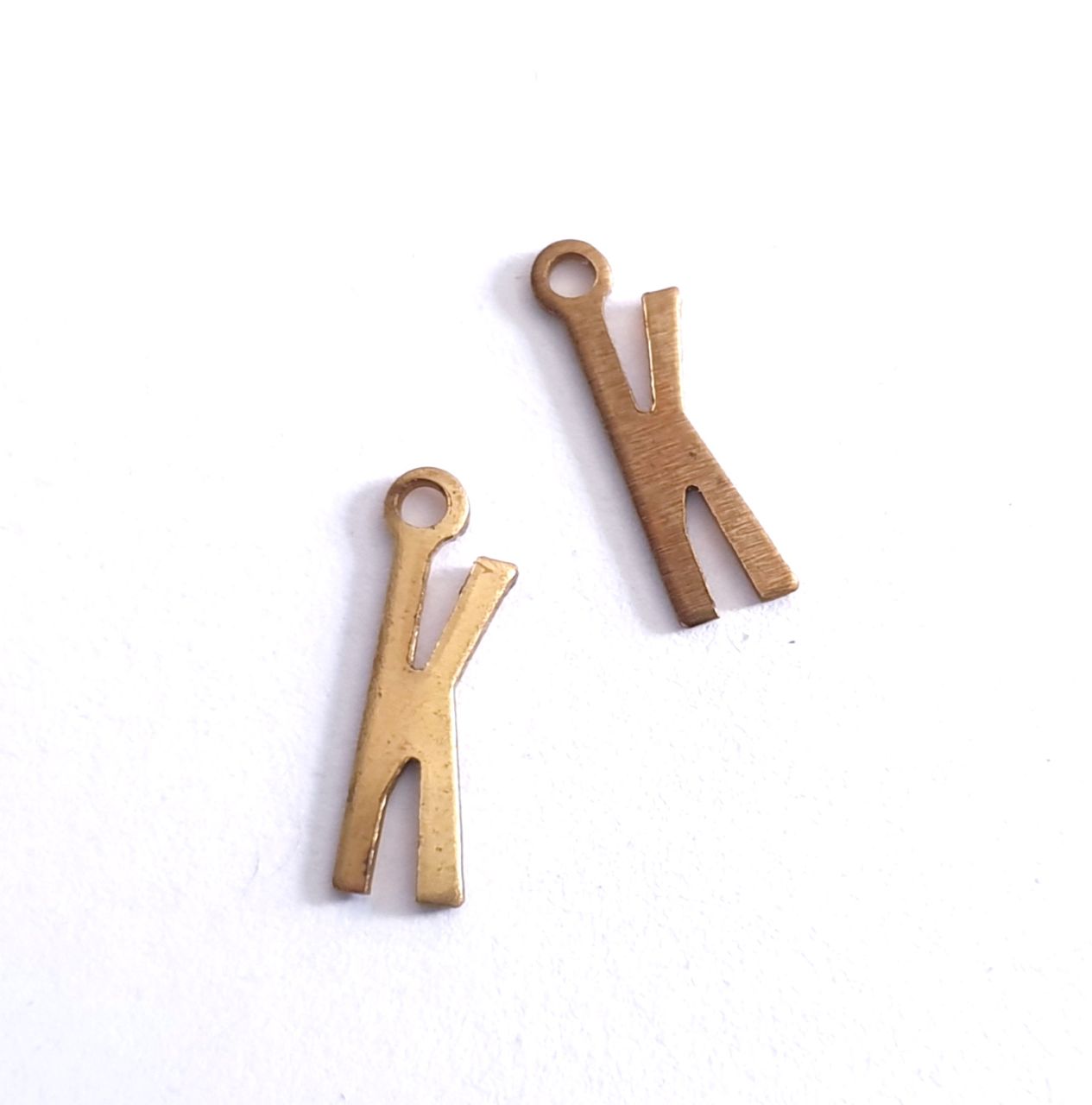 Initial K Delicate Raw Brass Charm Alphabet Letter 15mm