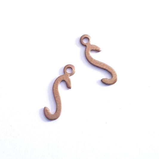 Initial S Small Raw Brass Charm Alphabet Letter 15mm