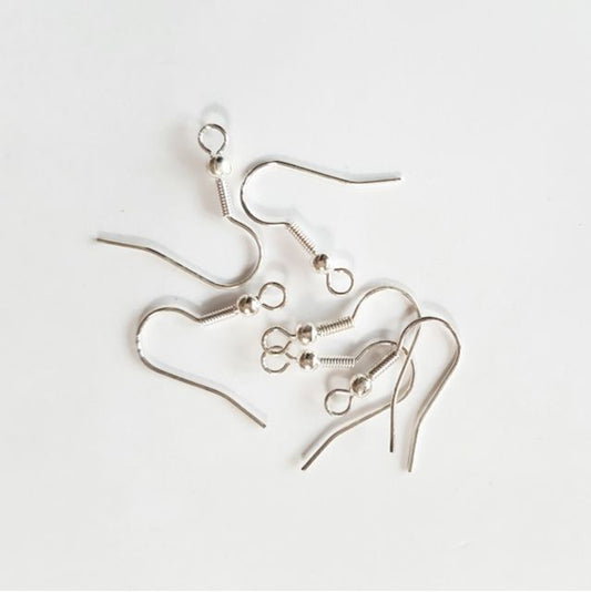 Fish Hook Ear Wires Silver Plated 21mm